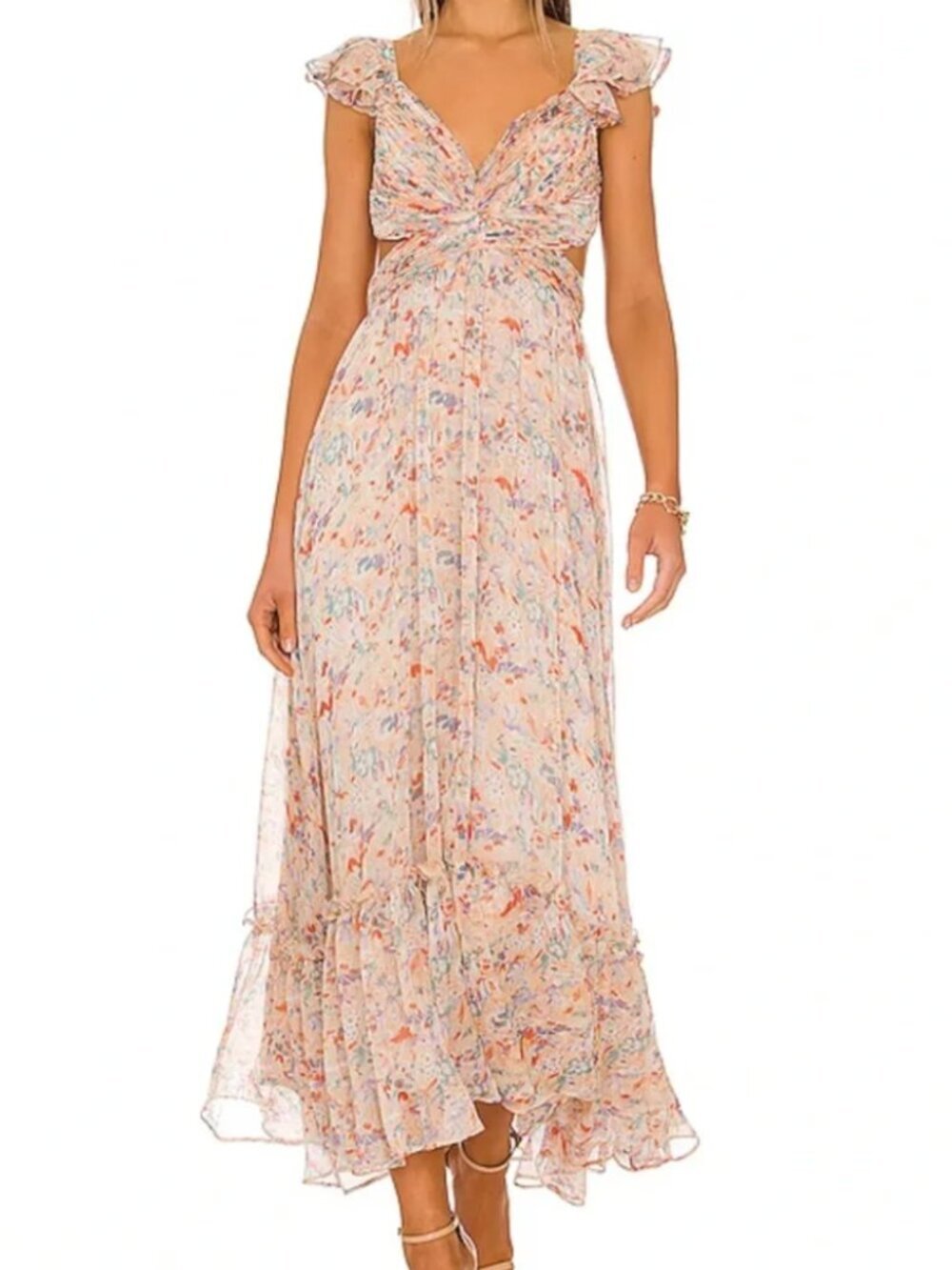 ASTR Primrose Dress Maxi Floral Peach Cutouts Medium
